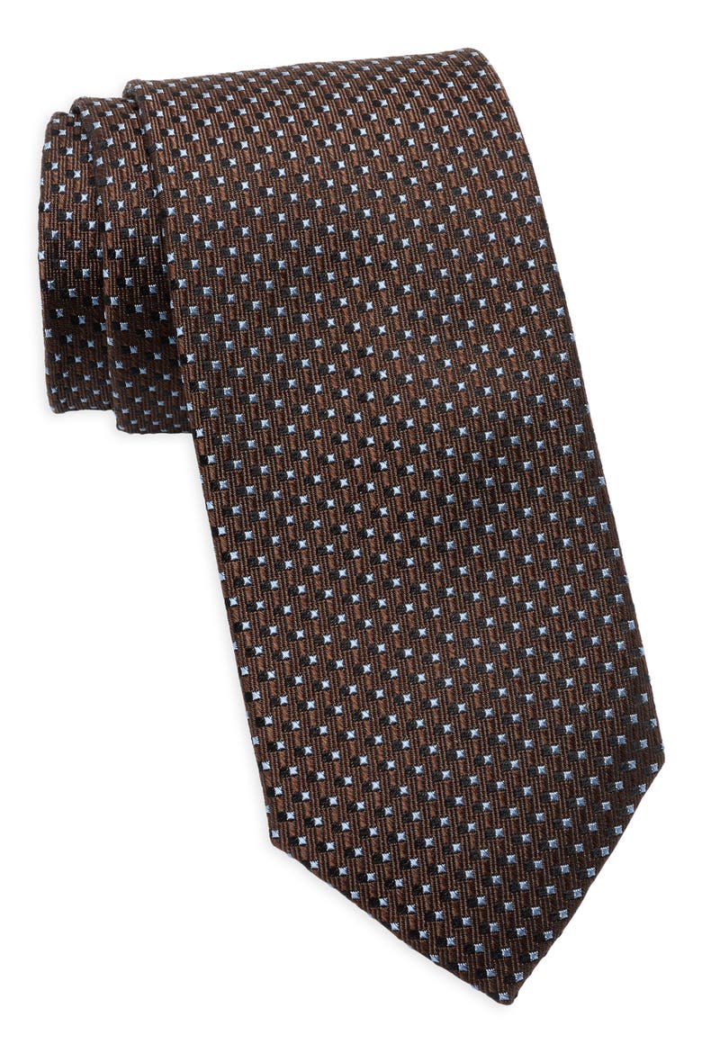 Motsen Mini Geo Silk Tie, Main, color, BROWN