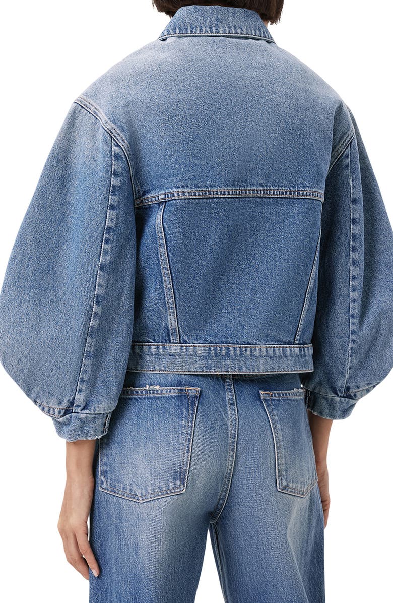 AllSaints Luca Balloon Sleeve Denim Trucker Jacket, Alternate, color, Mid Indigo