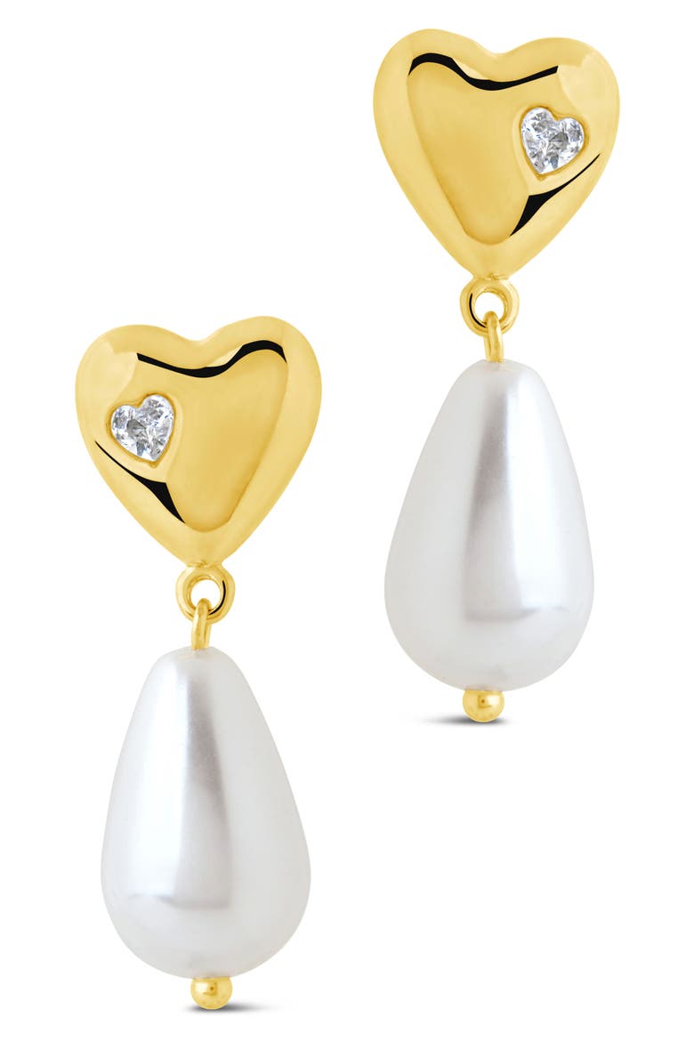 Josephine CZ Heart & Faux Pearl Drop Earrings, Alternate, color, GOLD
