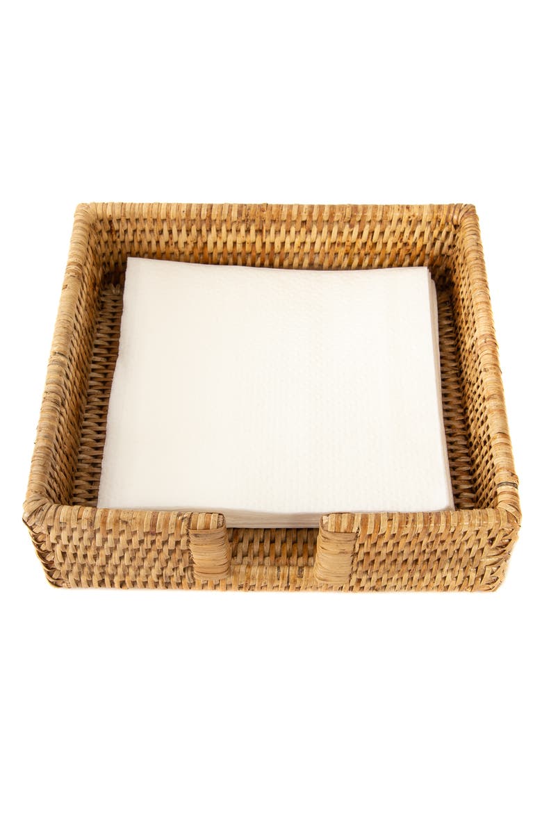 Artifacts Rattan Luncheon Napkin Holder with Cutout, Alternate, color, Honey Brown