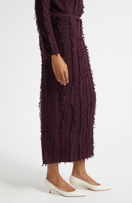 Zankov Evangeline Fringe Stripe Knit Pencil Skirt In Burgundy