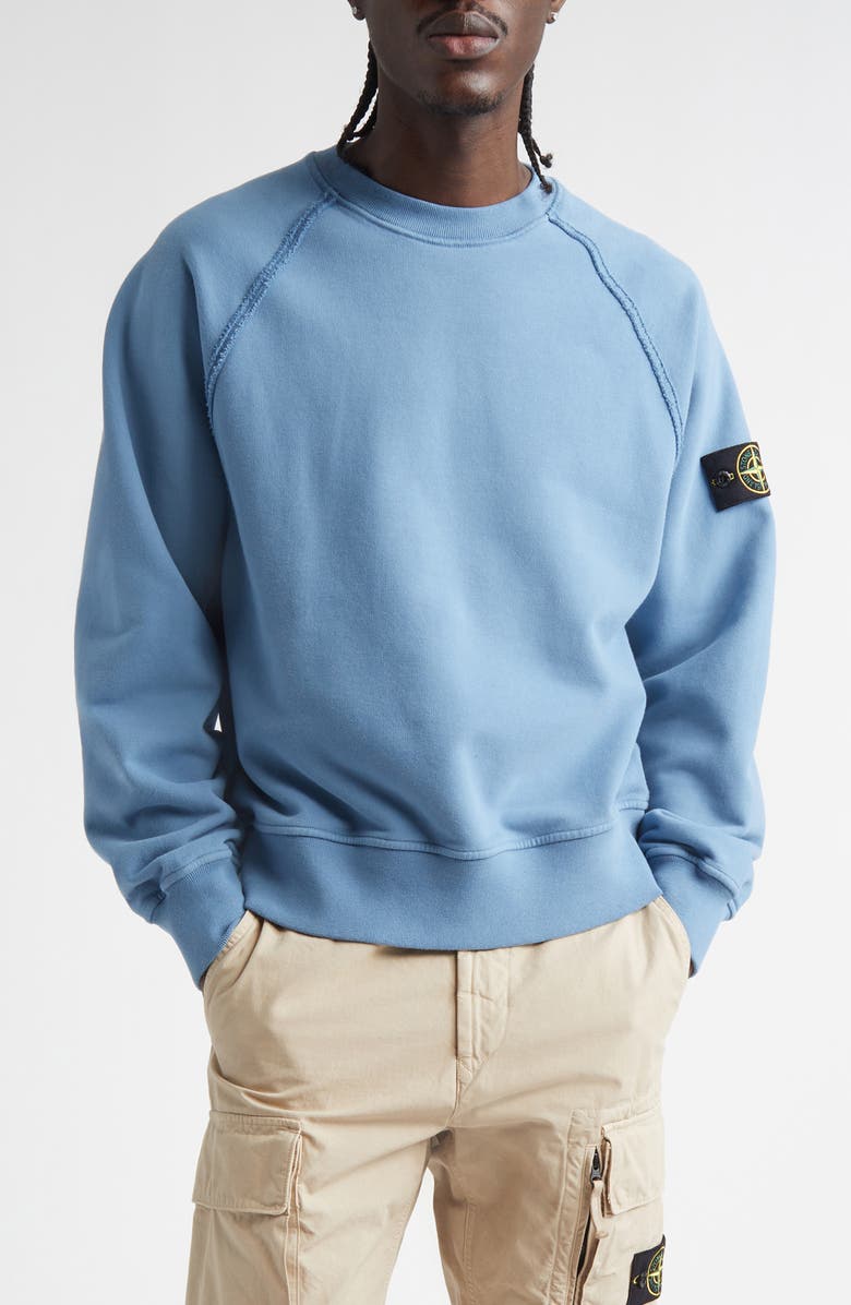 Stone Island Compass Logo Patch Raglan Sleeve Fleece Sweatshirt, Main, color, V002b Blue