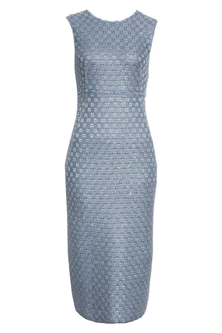 Sequin Check Sleeveless Tweed Knit Dress, Alternate, color, BLUE MULTI