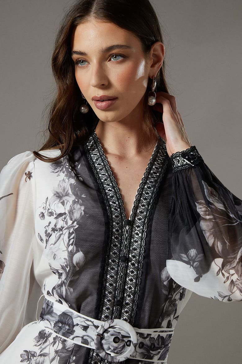 Printed Organza Shirt Dress, Alternate, color, Mono