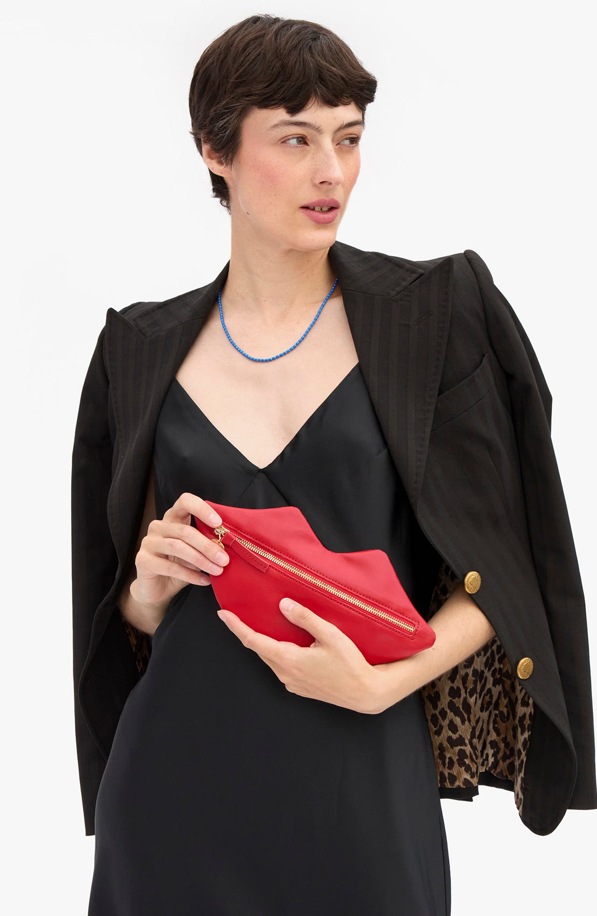 Lips Leather Flat Clutch, Alternate, color, SUPER RED