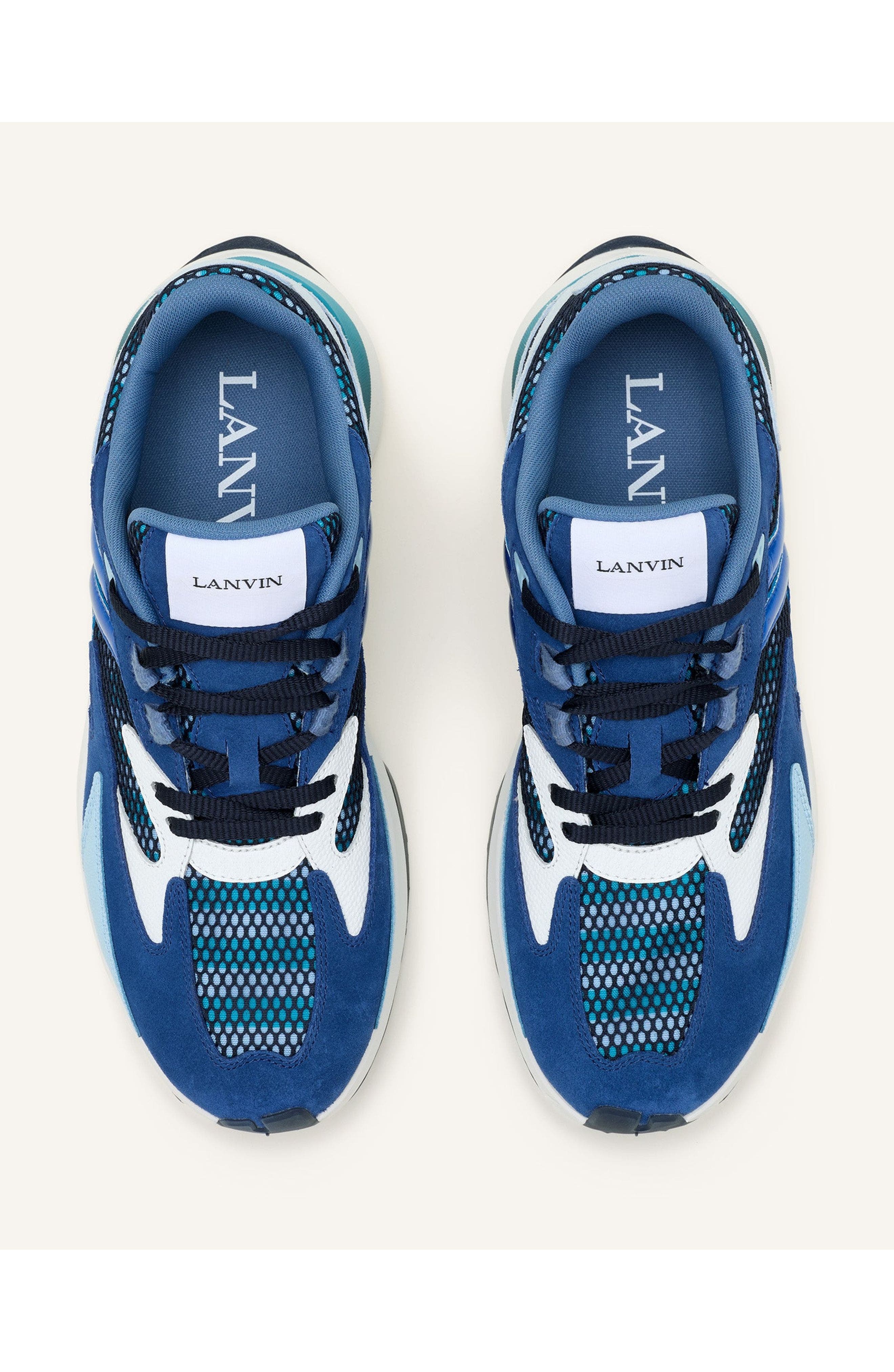 Lanvin Jla Sneakers In Mesh And Metallic Leather, Alternate, color, Dark Blue/Light Blue