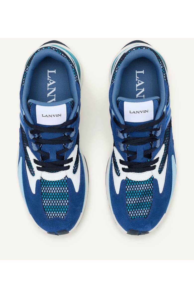 Lanvin Jla Sneakers In Mesh And Metallic Leather, Alternate, color, Dark Blue/Light Blue