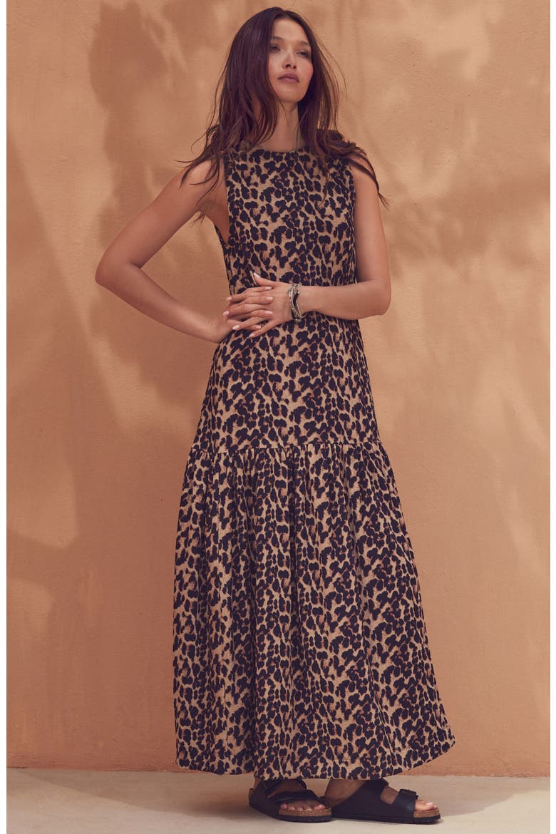 Sleeveless Drop Waist Dress, Alternate, color, BROWN
