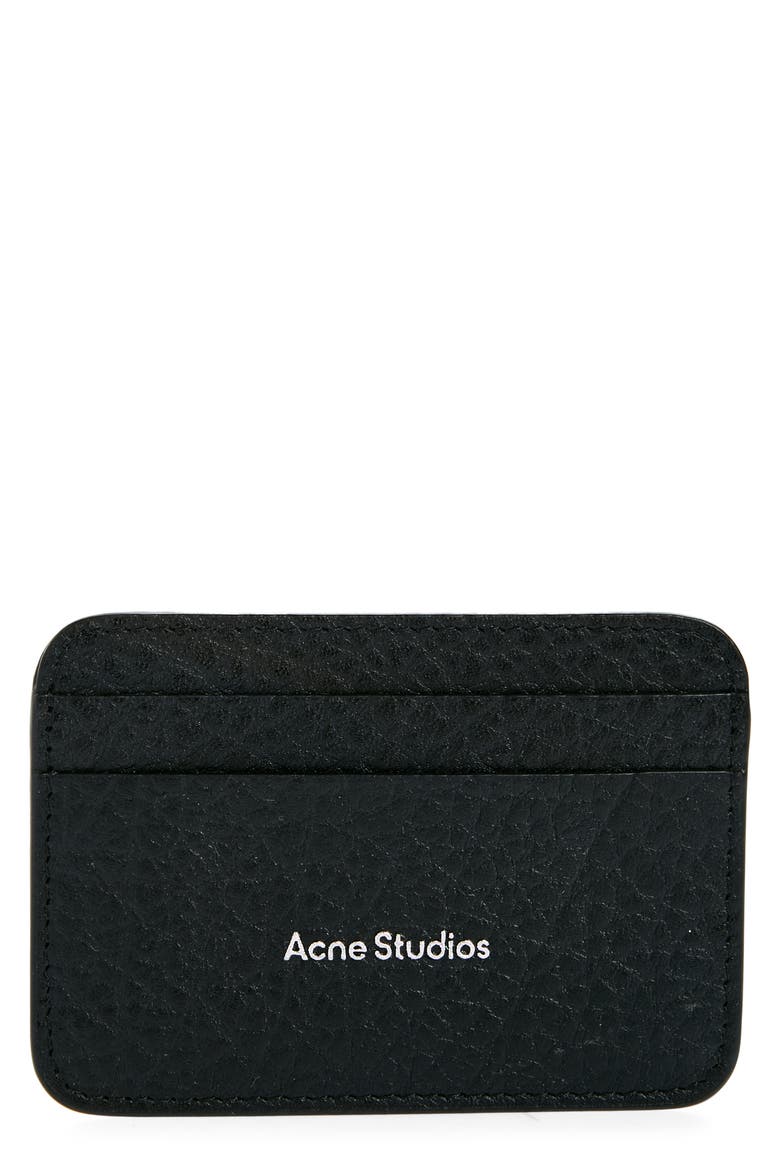 Grained Leather Card Holder, Main, color, BLACK