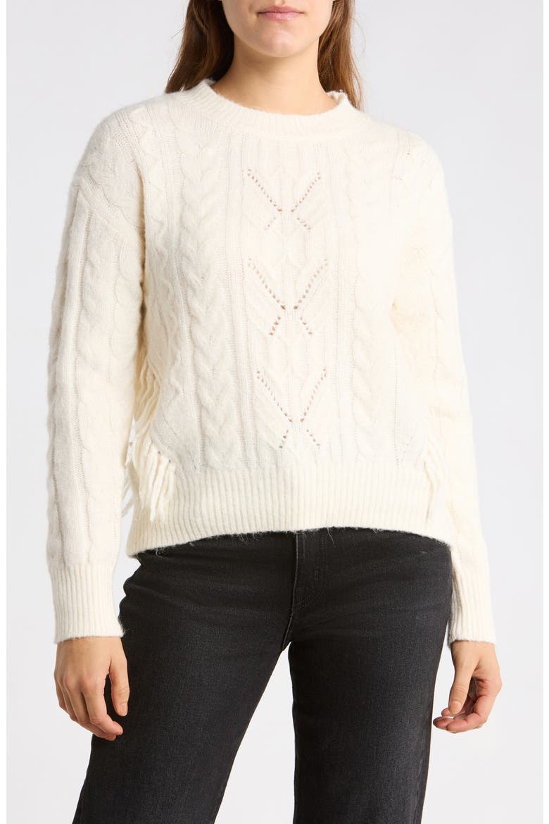 Cable Stitch Fringe Sweater, Main, color, CREAM