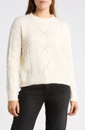 T Tahari Cable Stitch Fringe Sweater