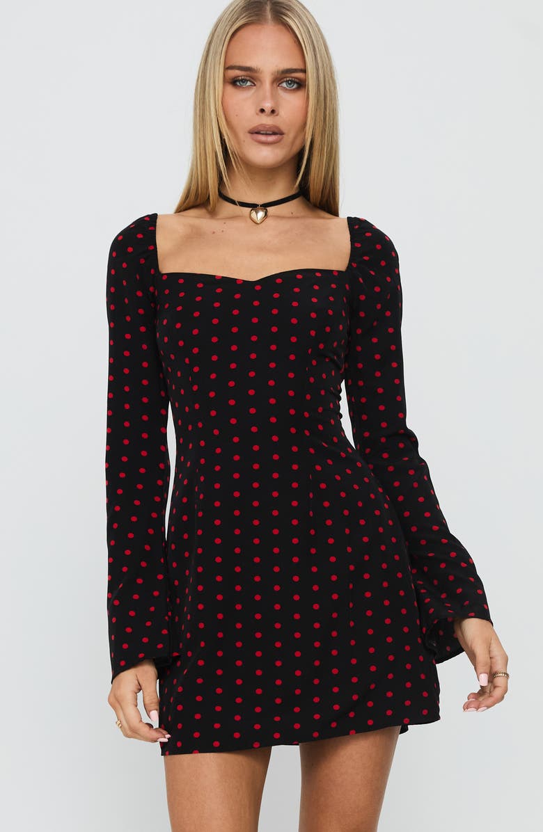 Princess Polly Addisen Polka Dot Long Sleeve Minidress, Alternate, color, Polka Dot