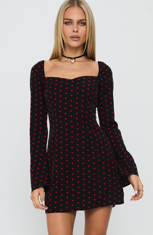 Princess Polly Addisen Polka Dot Long Sleeve Minidress In Burgundy