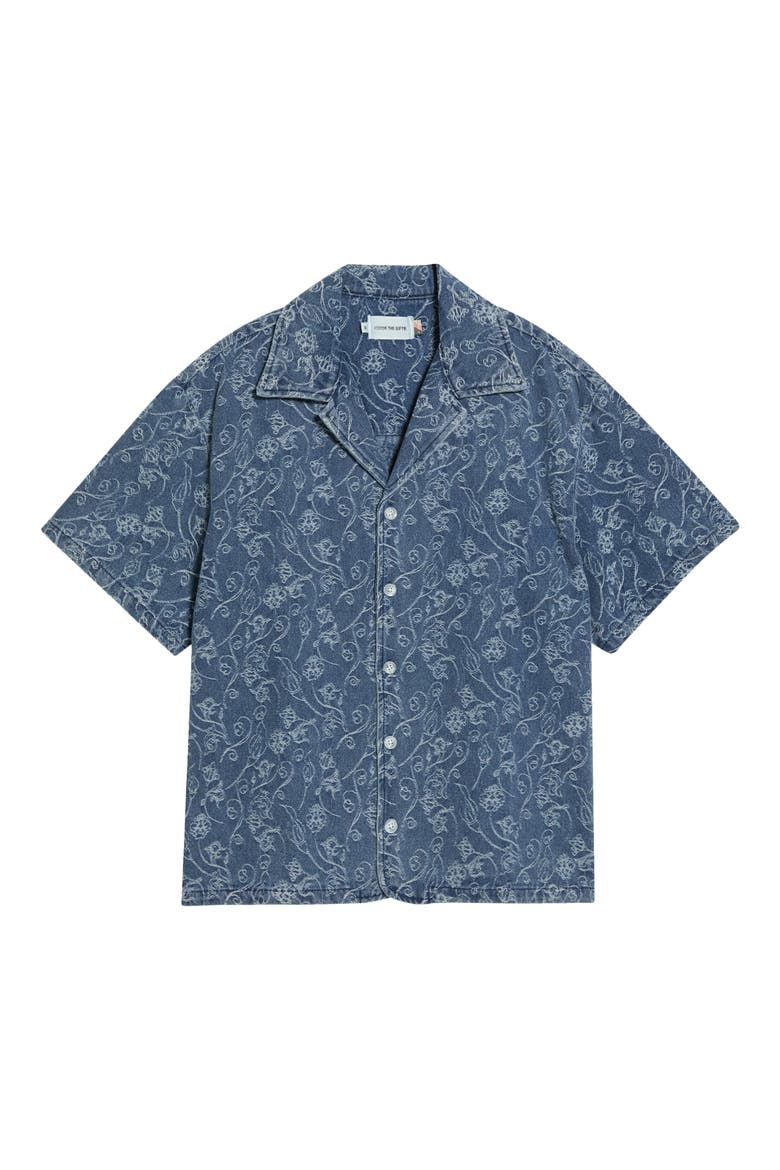 Floral Jacquard Camp Shirt, Main, color, LIGHT INDIGO