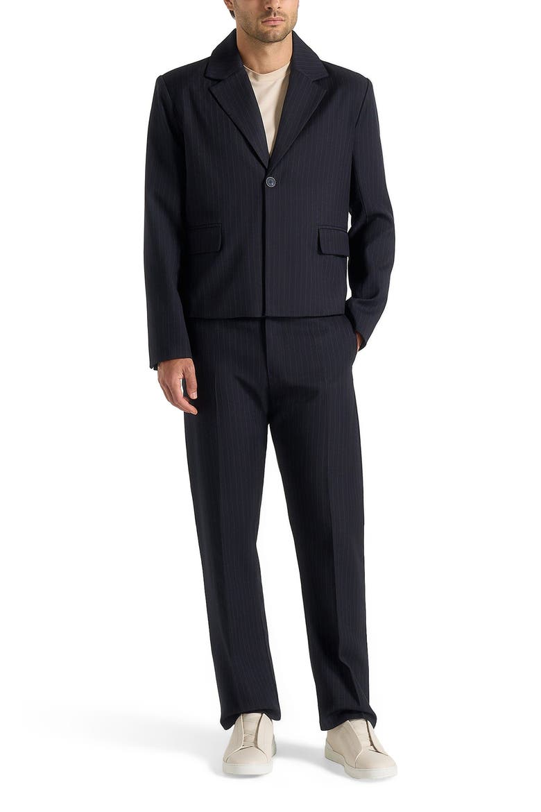 Silas Pinstriped Tailored Cropped Blazer, Alternate, color, Navy Pinstripe