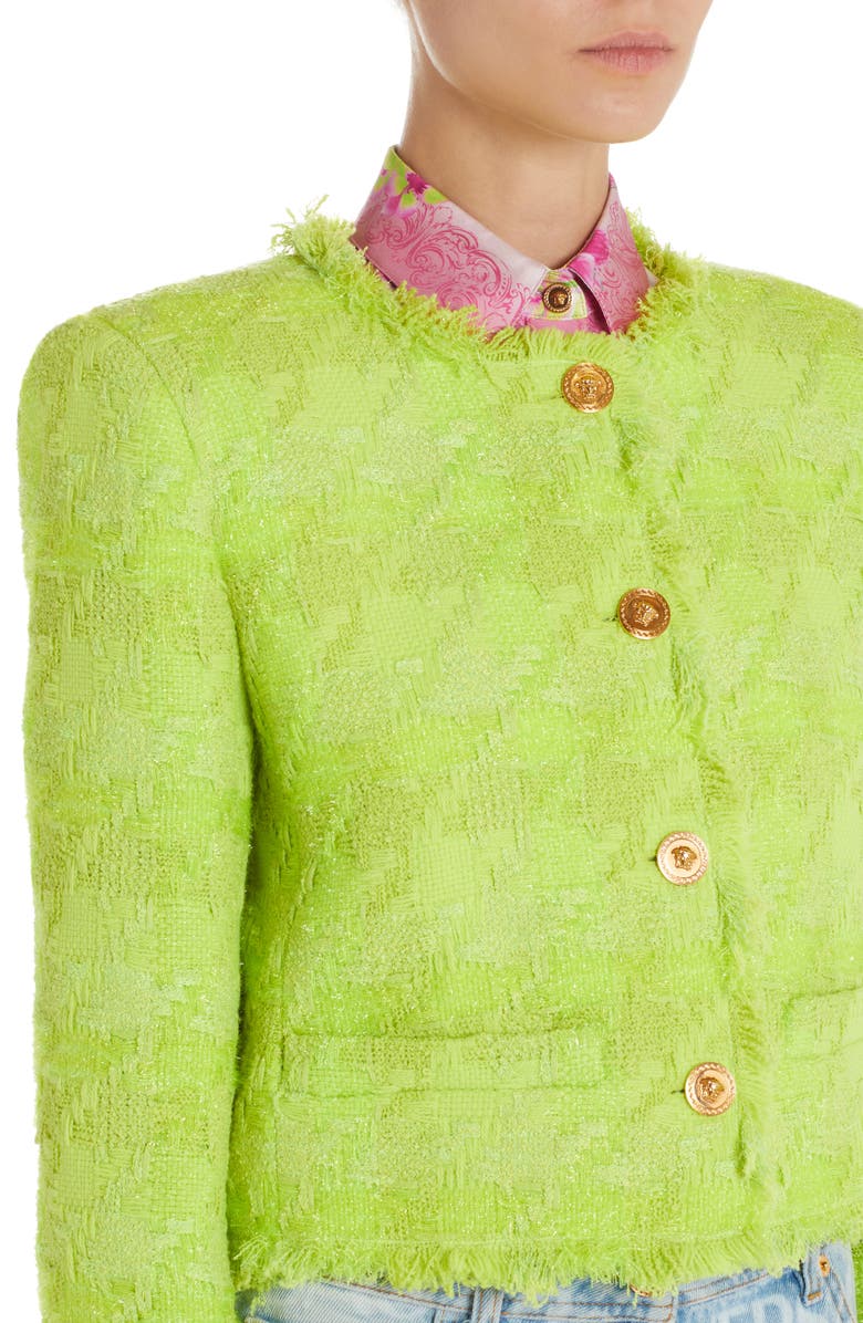 Versace Macrocheck Metallic Tweed Crop Jacket, Alternate, color, 