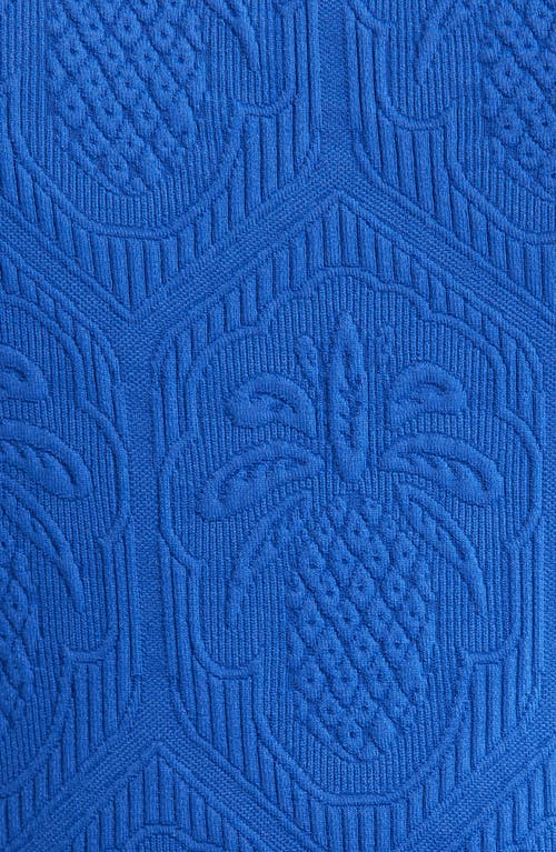 Farm Rio Blue Matelasse Pineapple Belted One-piece Swimsuit In Blue