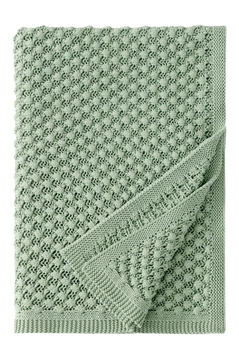 Crochet Knit Cotton Throw Blanket, Main, color, SAGE