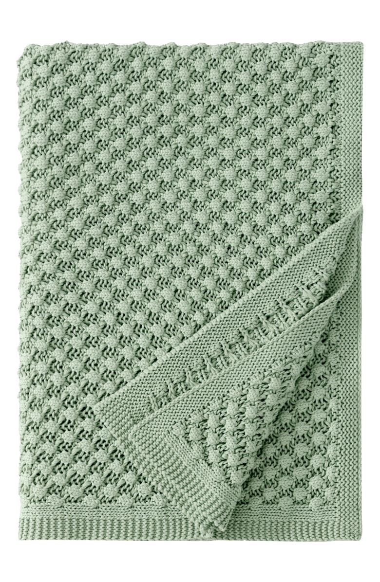 Peri Home Crochet Knit Cotton Throw Blanket, Main, color, Sage