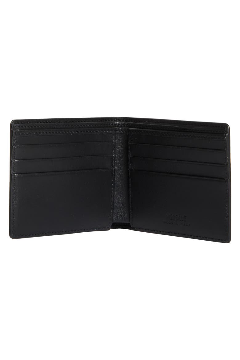 V-Emblem Leather Bifold Wallet, Alternate, color, BLACK-VERSACE GOLD
