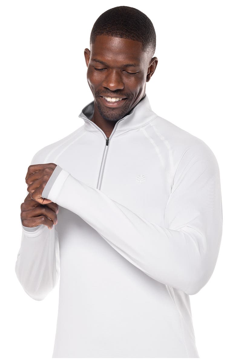 Coolibar Men's Half-Zip Rash Guard - UPF 50+ Sun Protection - Ultimate, Alternate, color, White Line Texture