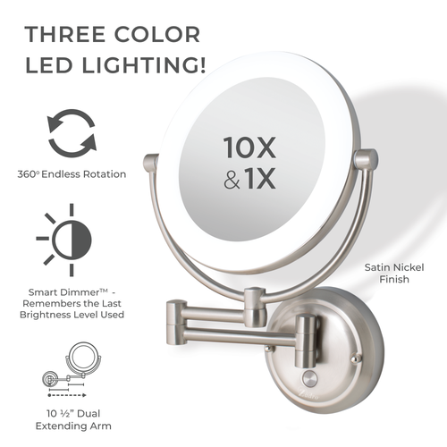 Zadro Lexington Lighted Wall Mounted Makeup Mirror With 10x/1x Magnification In Satin Nickel