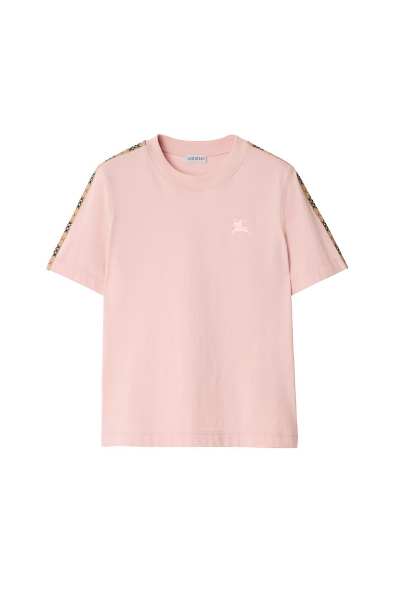 Check Trim Cotton T-shirt, Alternate, color, Bouquet pink