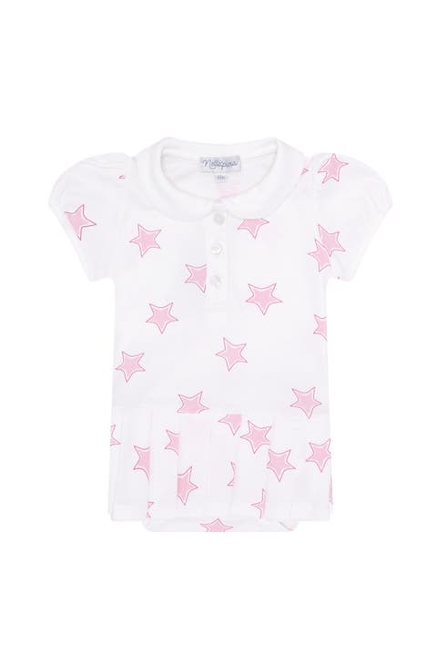 Pink Stars Print Pleated Dress - Baby