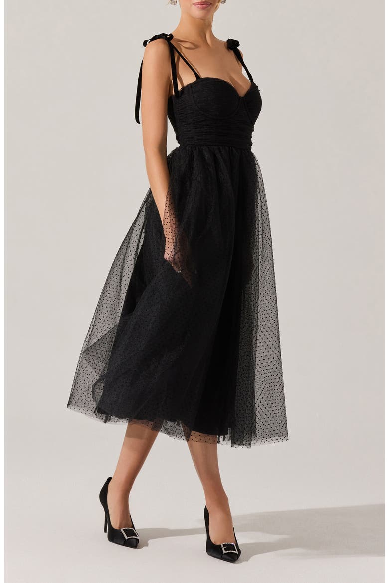 Karyme Tie Strap Midi Dress, Alternate, color, BLACK