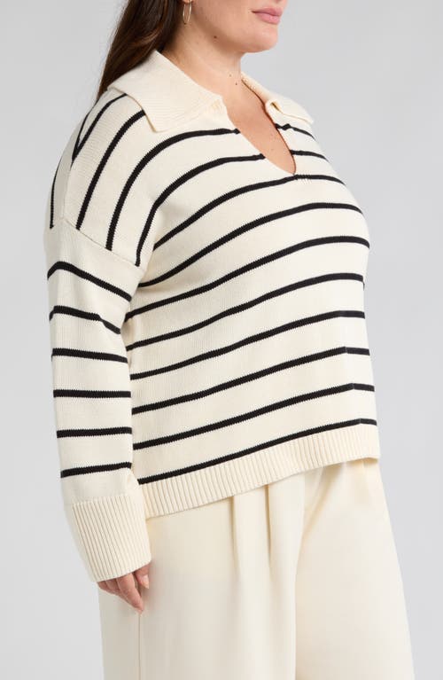 Nordstrom Stripe Cotton & Cashmere Sweater In Ivory Pristine- Black Stp