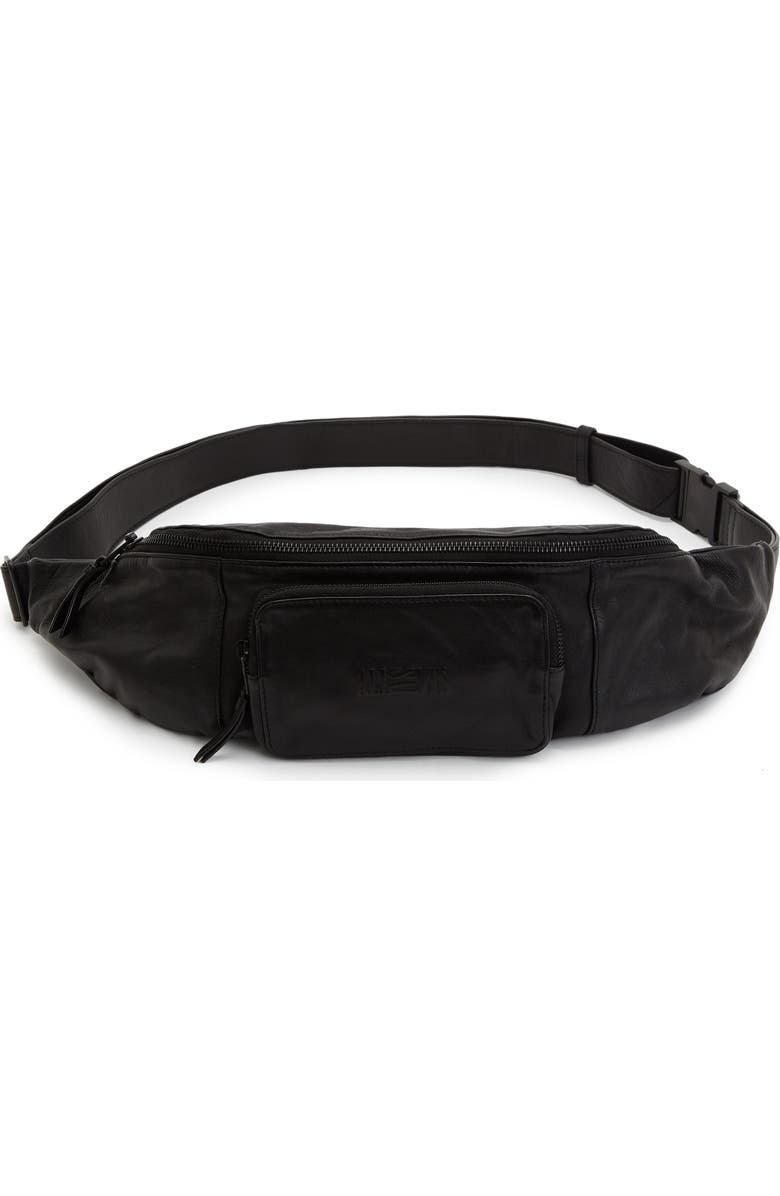AllSaints Oppose Leather Belt Bag, Main, color,