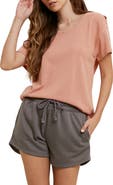 WISHLIST Shoulder Cutout Slub Knit T-Shirt