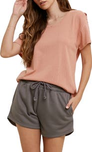 WISHLIST Shoulder Cutout Slub Knit T-Shirt