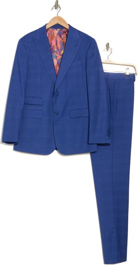 Plaid Blue Stretch Mélange Suit
