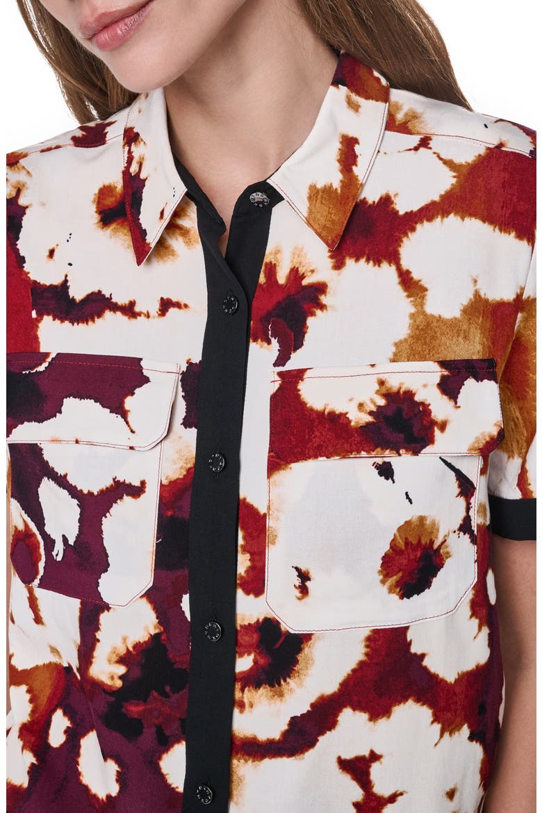 Print Short Sleeve Button-Up Shirt, Alternate, color, FLORAL INKBLOT