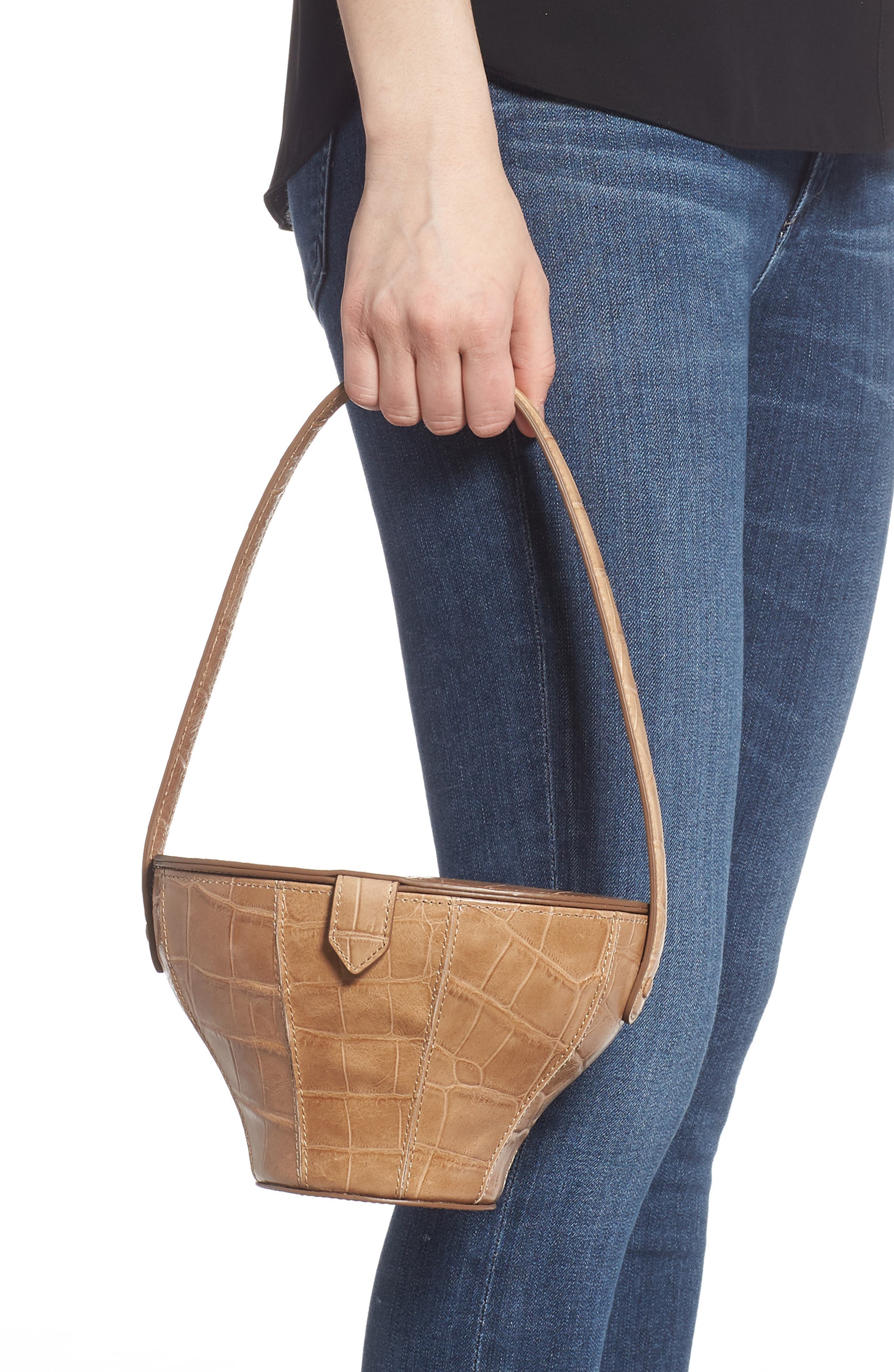 STAUD Alice Croc Embossed Leather Bucket Bag, Alternate, color, 
