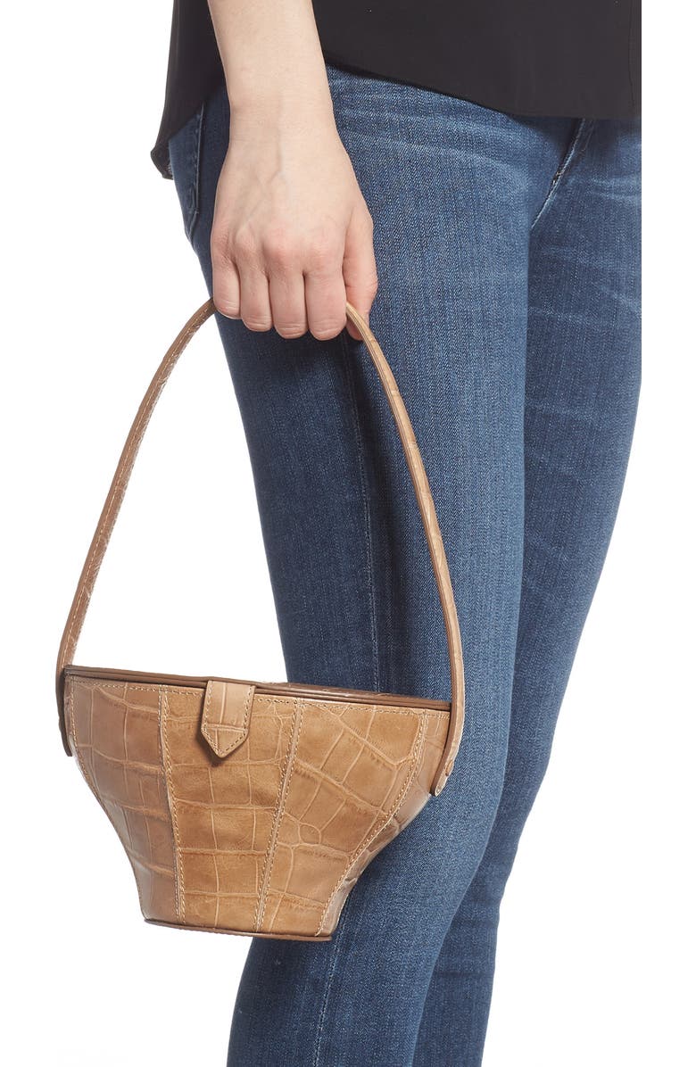 STAUD Alice Croc Embossed Leather Bucket Bag, Alternate, color,