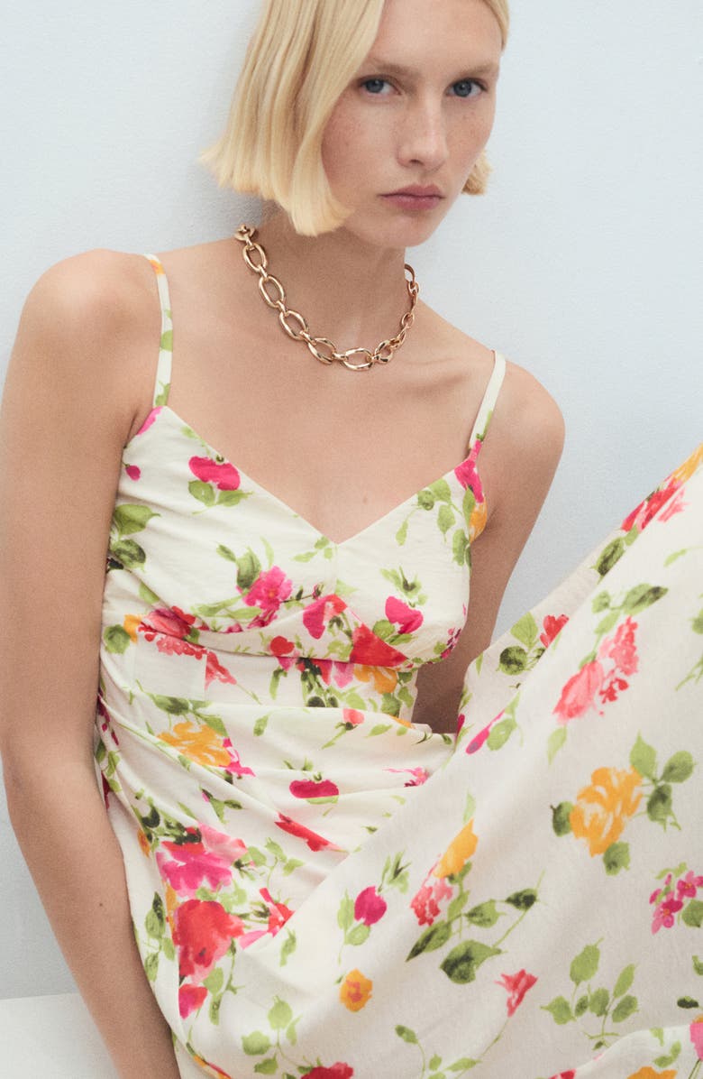 MANGO Floral Print Sleeveless Midi Dress, Alternate, color, Ecru