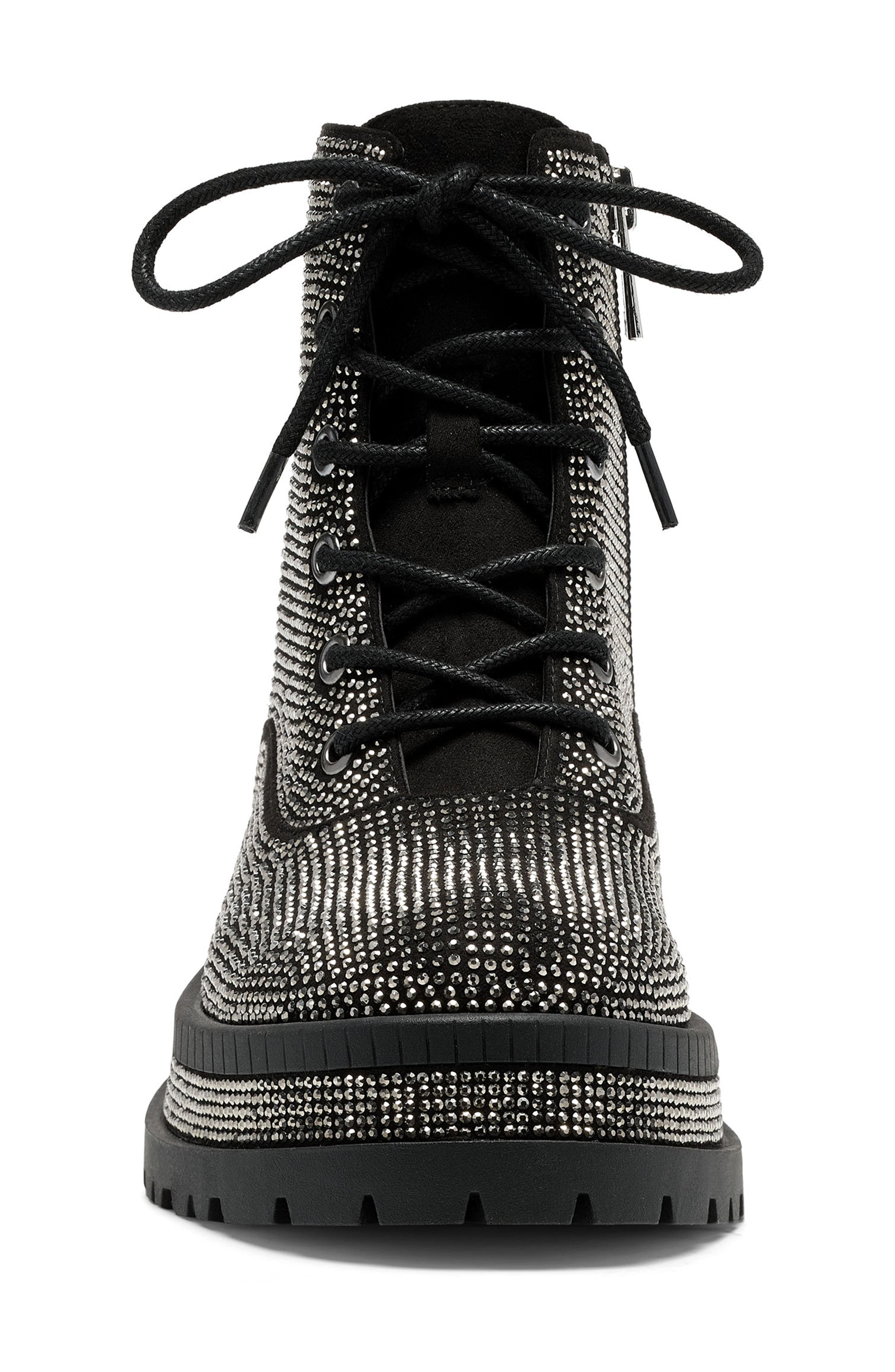 Jessia Simpson Einta Embellished Lace-Up Boot, Alternate, color, BLACK