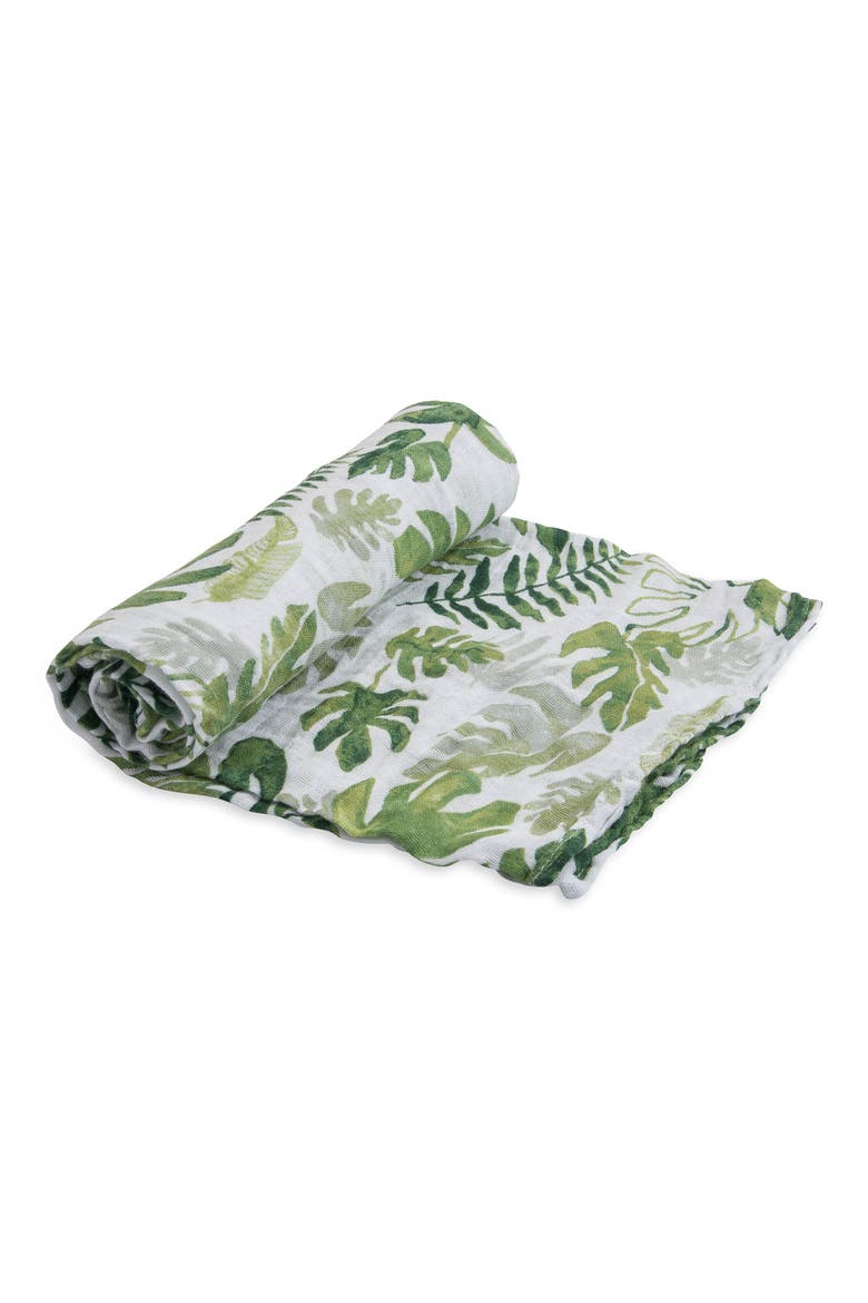 Cotton Muslin Swaddle Blanket, Alternate, color, TROPICAL LEAF