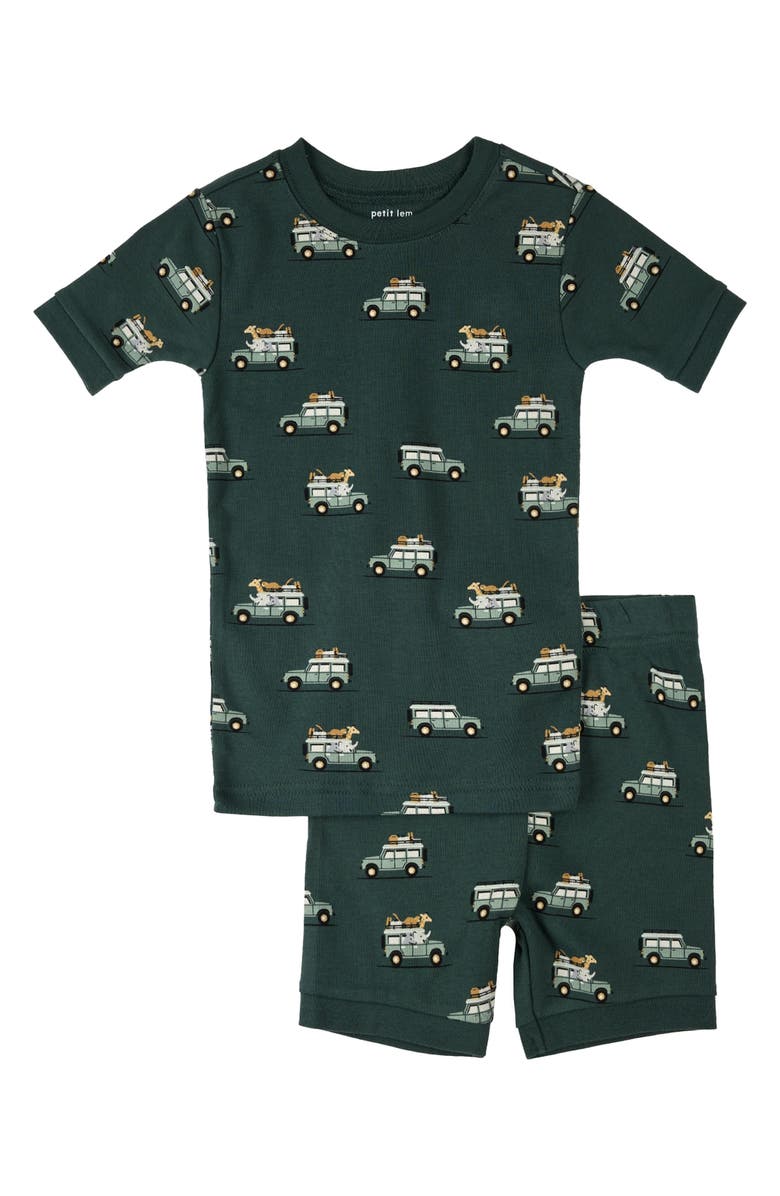 Petit Lem Kids' Safari Jeep Print Fitted Two-Piece Organic Cotton Short Pajamas, Main, color, 