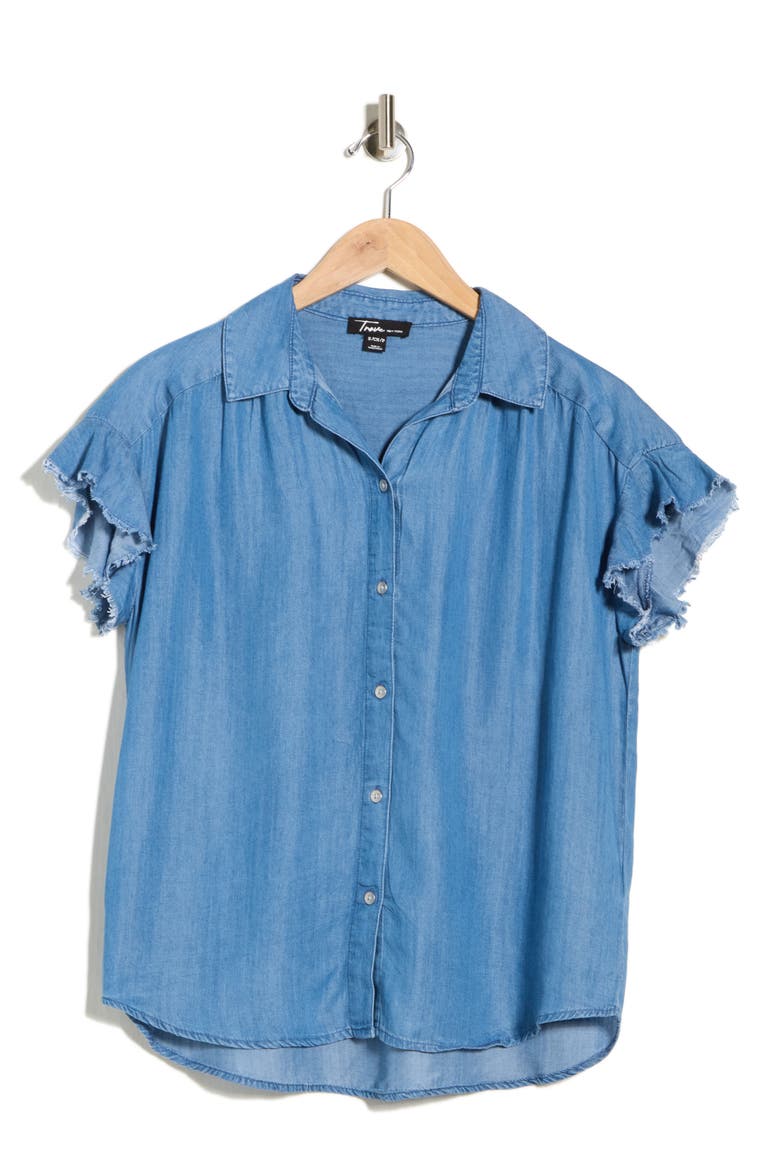 The Fray Denim Top, Alternate, color, MEDIUM WASH