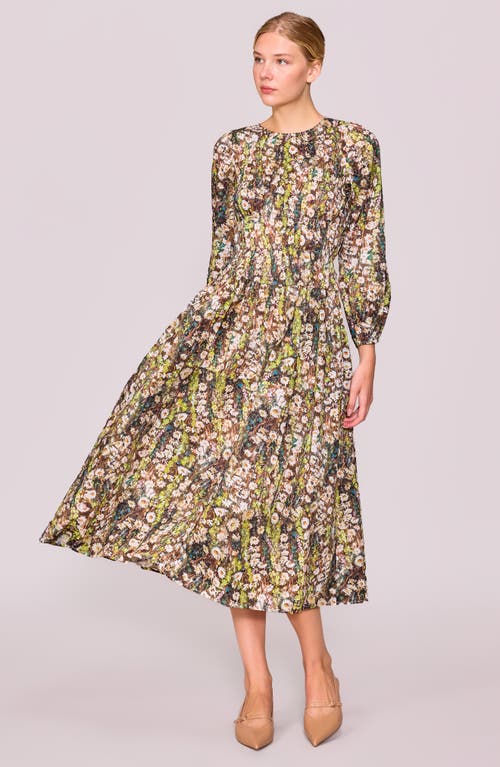 Melloday Floral Print Shirred Long Sleeve Midi Dress In Multi