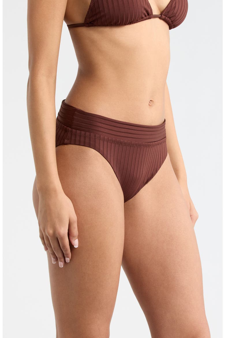 Banded Rib Hipster Bikini Bottoms, Alternate, color, ESPRESSO