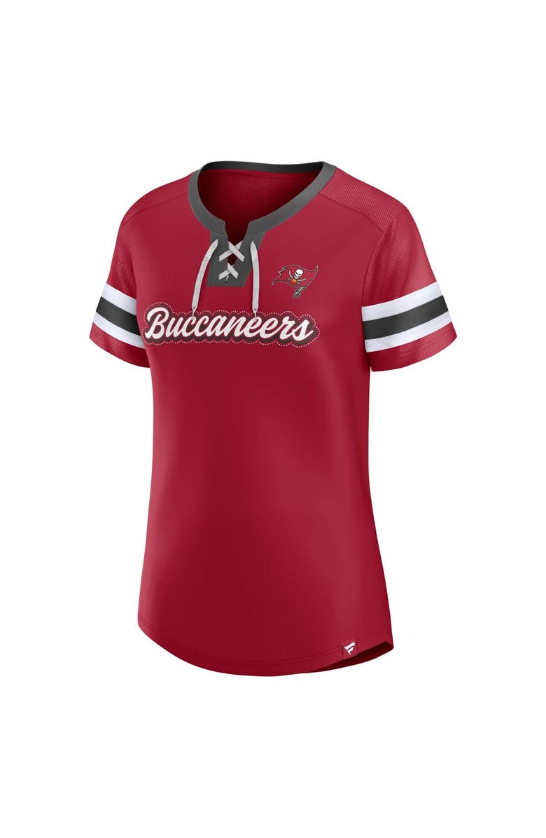 FANATICS Women's Fanatics  Red Tampa Bay Buccaneers True Catch Iconic Rhinestone Bling Athena Lace-Up T-Shirt, Alternate, color, Red