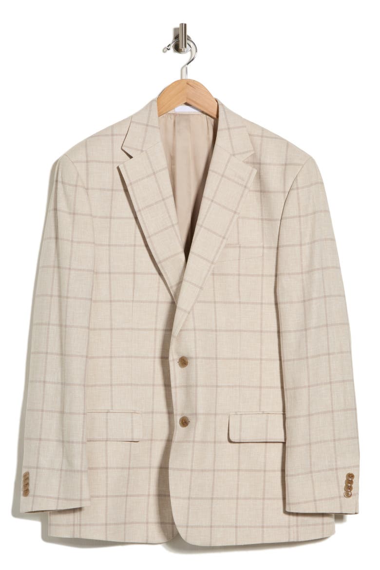 Check Two-Button Linen Blend Sport Coat, Main, color, NATURAL