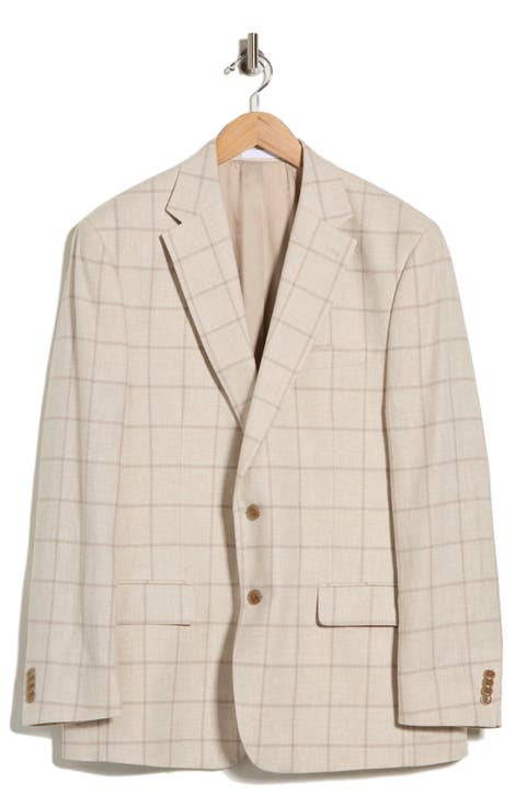 Check Two-Button Linen Blend Sport Coat