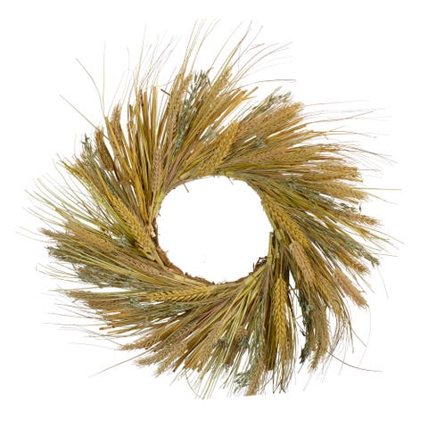 Wheat and Straw Artificial Fall Harvest Wreath - 22"