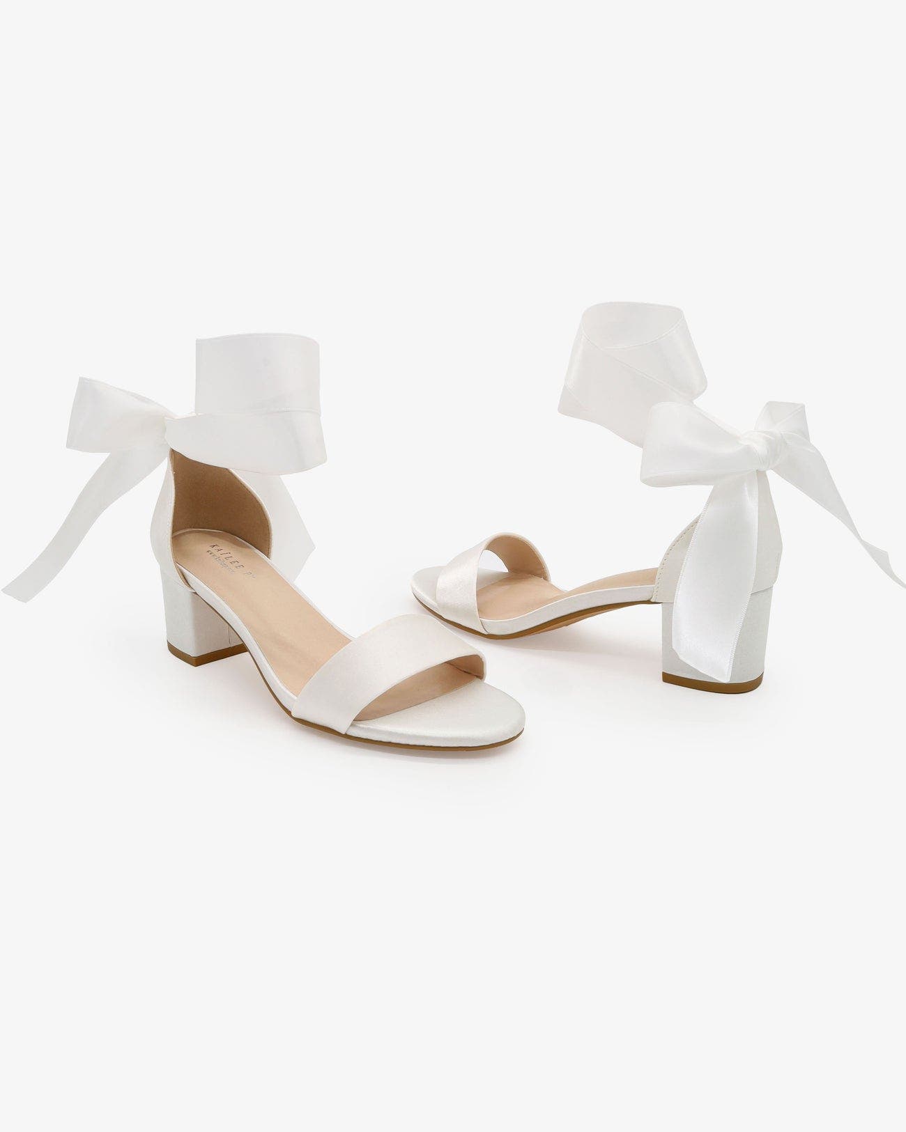 Kailee P Naomi Satin Block Heel Wedding Sandal with Wrapped Satin Ribbon Tie, Alternate, color, White