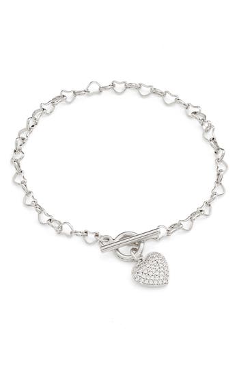 Nordstrom Pavé Heart Charm Toggle Bracelet In Silver